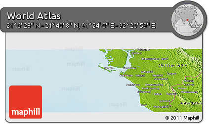 Physical Panoramic Map of the Area around 21° 23' 18" N, 91° 52' 30" E