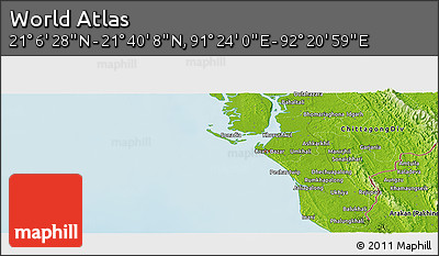 Physical Panoramic Map of the Area around 21° 23' 18" N, 91° 52' 30" E