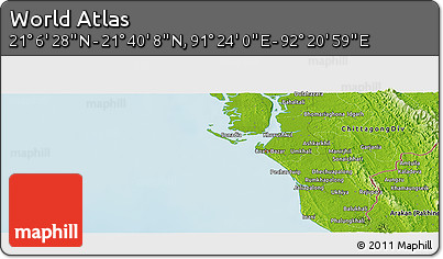 Physical Panoramic Map of the Area around 21° 23' 18" N, 91° 52' 30" E