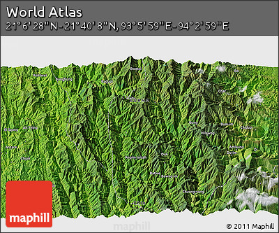 Satellite 3D Map of the Area around 21° 23' 18" N, 93° 34' 29" E