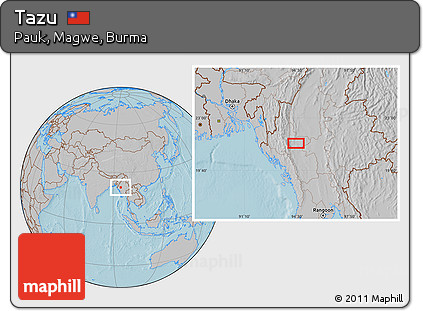 Gray Location Map of Tazu, hill shading