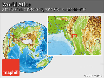 Physical Location Map of the Area around 21° 23' 18" N, 94° 25' 30" E