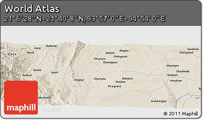 Shaded Relief Panoramic Map of the Area around 21° 23' 18" N, 94° 25' 30" E