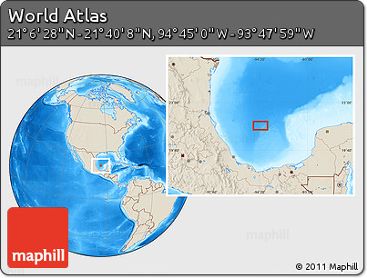 Shaded Relief Location Map of the Area around 21° 23' 18" N, 94° 16' 30" W