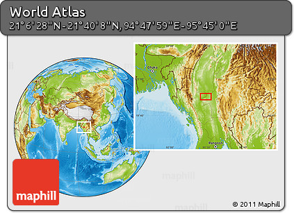 Physical Location Map of the Area around 21° 23' 18" N, 95° 16' 30" E