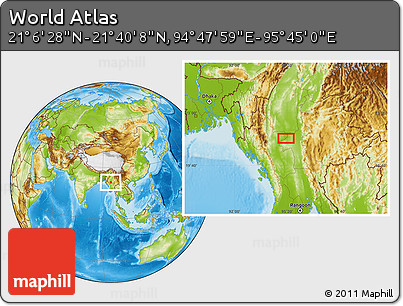 Physical Location Map of the Area around 21° 23' 18" N, 95° 16' 30" E