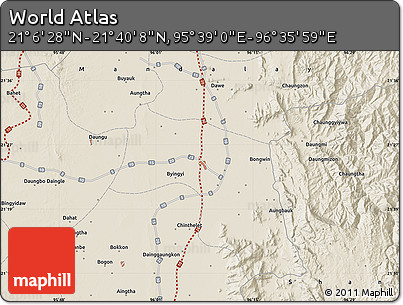 Shaded Relief Map of the Area around 21° 23' 18" N, 96° 7' 30" E
