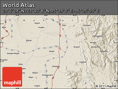Shaded Relief Map of the Area around 21° 23' 18" N, 96° 7' 30" E