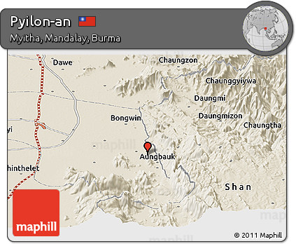 Shaded Relief Panoramic Map of Pyilon-an