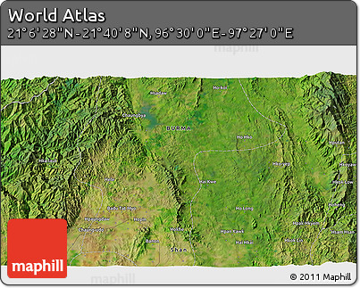 Satellite 3D Map of the Area around 21° 23' 18" N, 96° 58' 29" E
