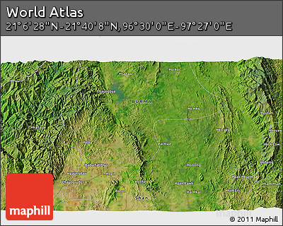 Satellite 3D Map of the Area around 21° 23' 18" N, 96° 58' 29" E