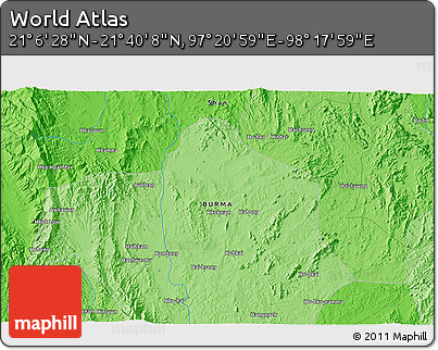 Political 3D Map of the Area around 21° 23' 18" N, 97° 49' 29" E