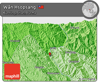 Political 3D Map of Wān Hsopsang