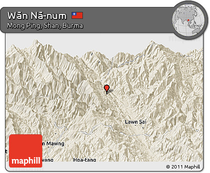 Shaded Relief Panoramic Map of Wān Nā-num