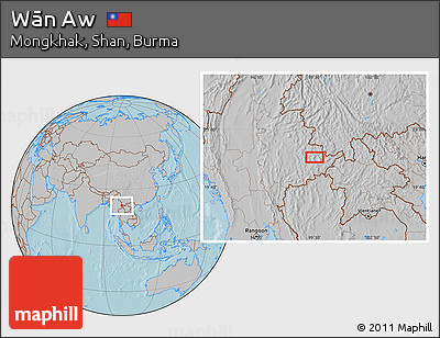 Gray Location Map of Wān Aw, hill shading