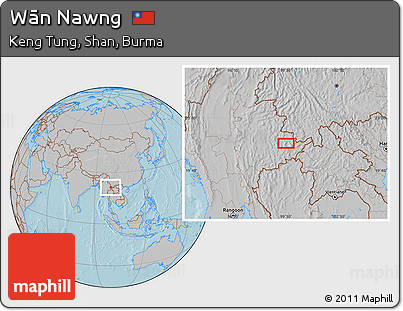 Gray Location Map of Wān Nawng, hill shading