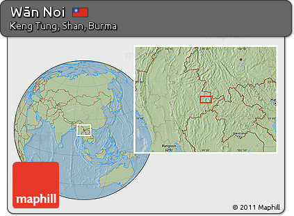 Savanna Style Location Map of Wān Noi, hill shading