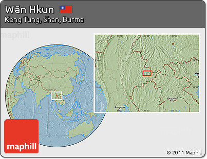 Savanna Style Location Map of Wān Hkun, hill shading