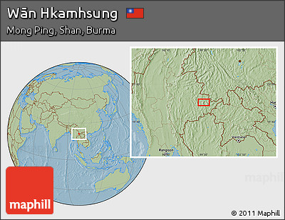 Savanna Style Location Map of Wān Hkamhsung, hill shading