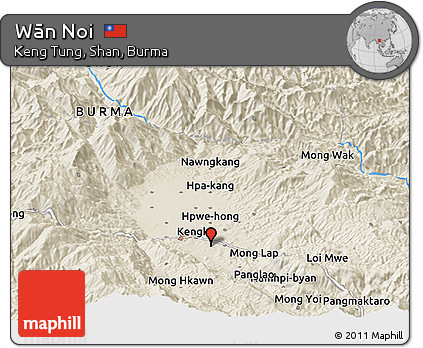 Shaded Relief Panoramic Map of Wān Noi