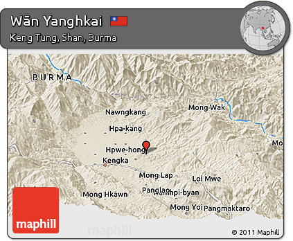 Shaded Relief Panoramic Map of Wān Yanghkai