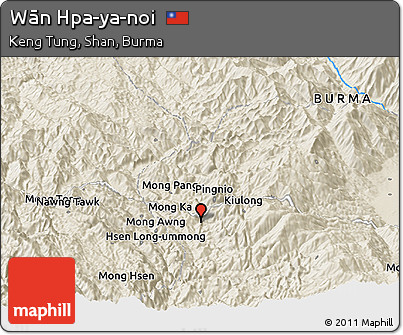 Shaded Relief Panoramic Map of Wān Hpa-ya-noi