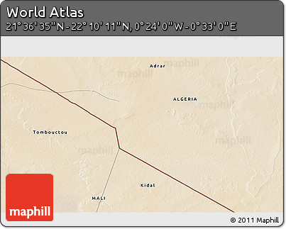 Satellite 3D Map of the Area around 21° 53' 23" N, 0° 4' 30" E