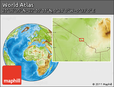 Physical Location Map of the Area around 21° 53' 23" N, 0° 4' 30" E