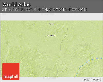 Physical 3D Map of the Area around 21° 53' 23" N, 0° 55' 29" E