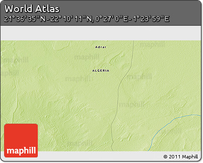 Physical 3D Map of the Area around 21° 53' 23" N, 0° 55' 29" E
