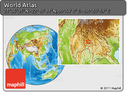 Physical Location Map of the Area around 21° 53' 23" N, 100° 22' 30" E