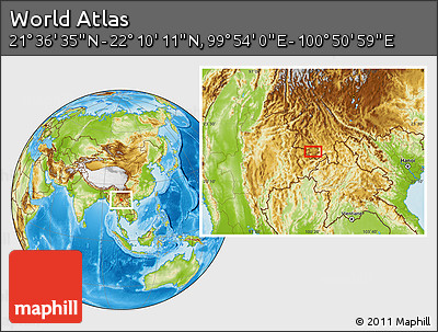 Physical Location Map of the Area around 21° 53' 23" N, 100° 22' 30" E