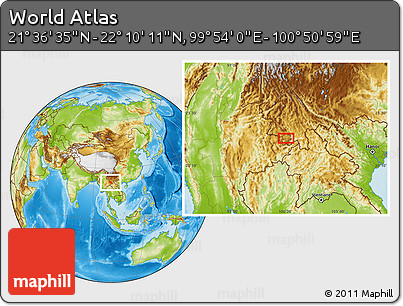 Physical Location Map of the Area around 21° 53' 23" N, 100° 22' 30" E