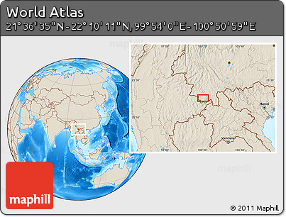 Shaded Relief Location Map of the Area around 21° 53' 23" N, 100° 22' 30" E