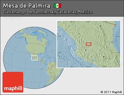 Savanna Style Location Map of Mesa De Palmira, hill shading
