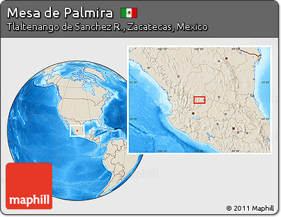 Shaded Relief Location Map of Mesa De Palmira