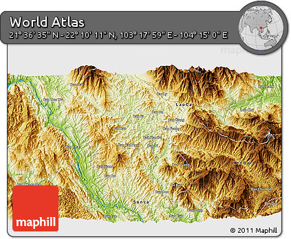 Physical 3D Map of the Area around 21° 53' 23" N, 103° 46' 30" E