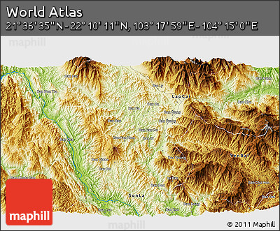 Physical 3D Map of the Area around 21° 53' 23" N, 103° 46' 30" E