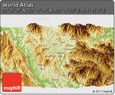 Physical 3D Map of the Area around 21° 53' 23" N, 103° 46' 30" E