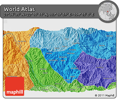 Political 3D Map of the Area around 21° 53' 23" N, 103° 46' 30" E