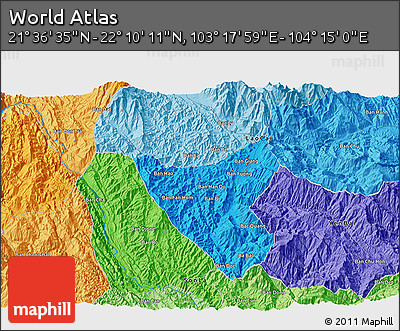 Political 3D Map of the Area around 21° 53' 23" N, 103° 46' 30" E