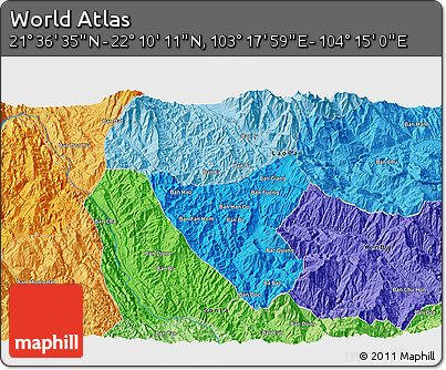 Political 3D Map of the Area around 21° 53' 23" N, 103° 46' 30" E