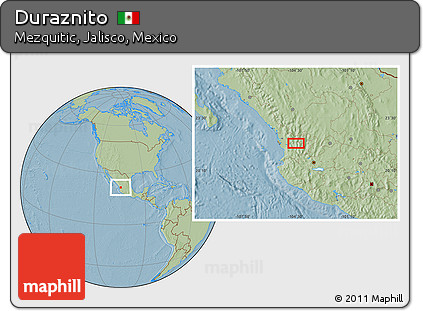 Savanna Style Location Map of Duraznito, hill shading