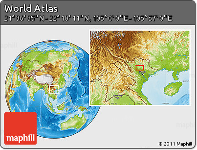 Physical Location Map of the Area around 21° 53' 23" N, 105° 28' 29" E