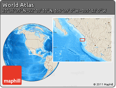 Shaded Relief Location Map of the Area around 21° 53' 23" N, 106° 10' 30" W
