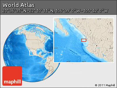 Shaded Relief Location Map of the Area around 21° 53' 23" N, 106° 10' 30" W