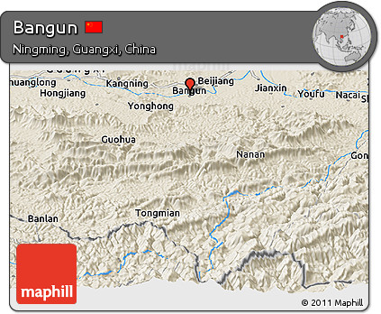 Shaded Relief Panoramic Map of Bangun