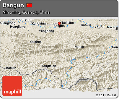 Shaded Relief Panoramic Map of Bangun