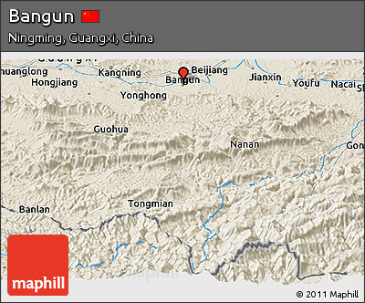 Shaded Relief Panoramic Map of Bangun