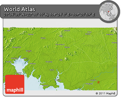 Physical 3D Map of the Area around 21° 53' 23" N, 108° 52' 30" E